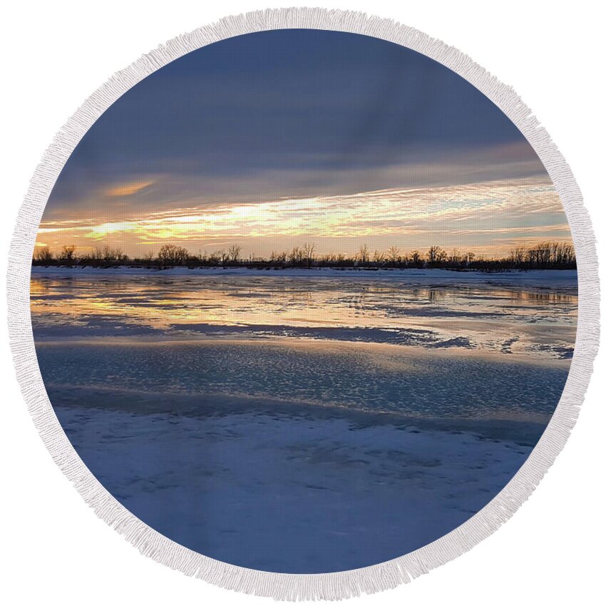 Frozen River Round Beach Towel featuring the photograph Frozen River by Cristina Stefan