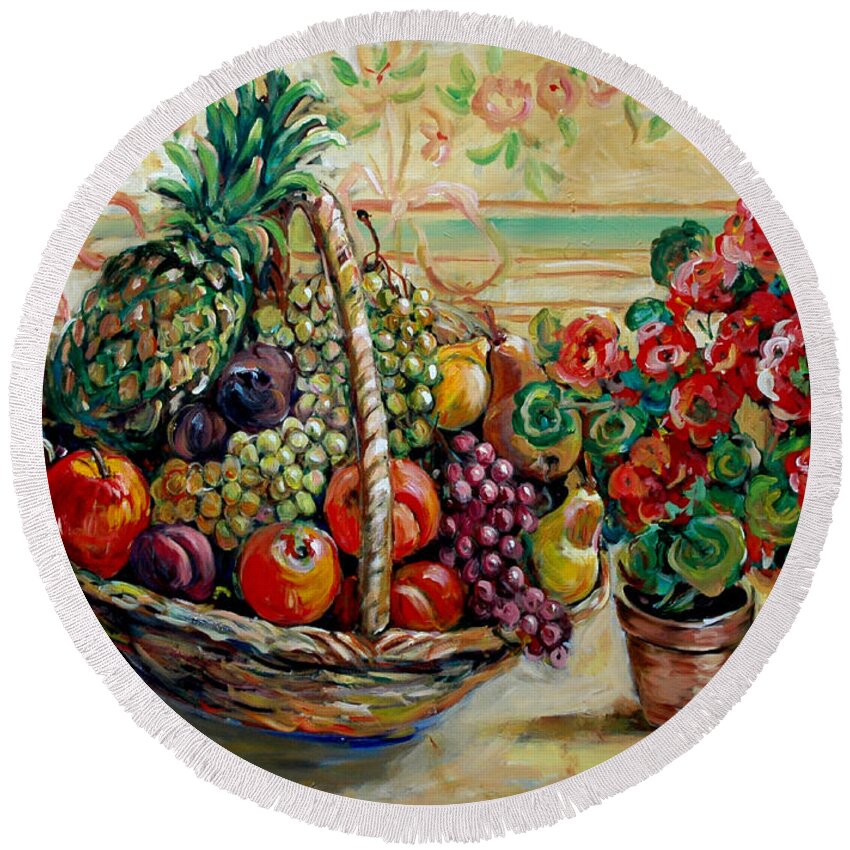 Fruit Round Beach Towel featuring the painting Fruit Basket by Ingrid Dohm