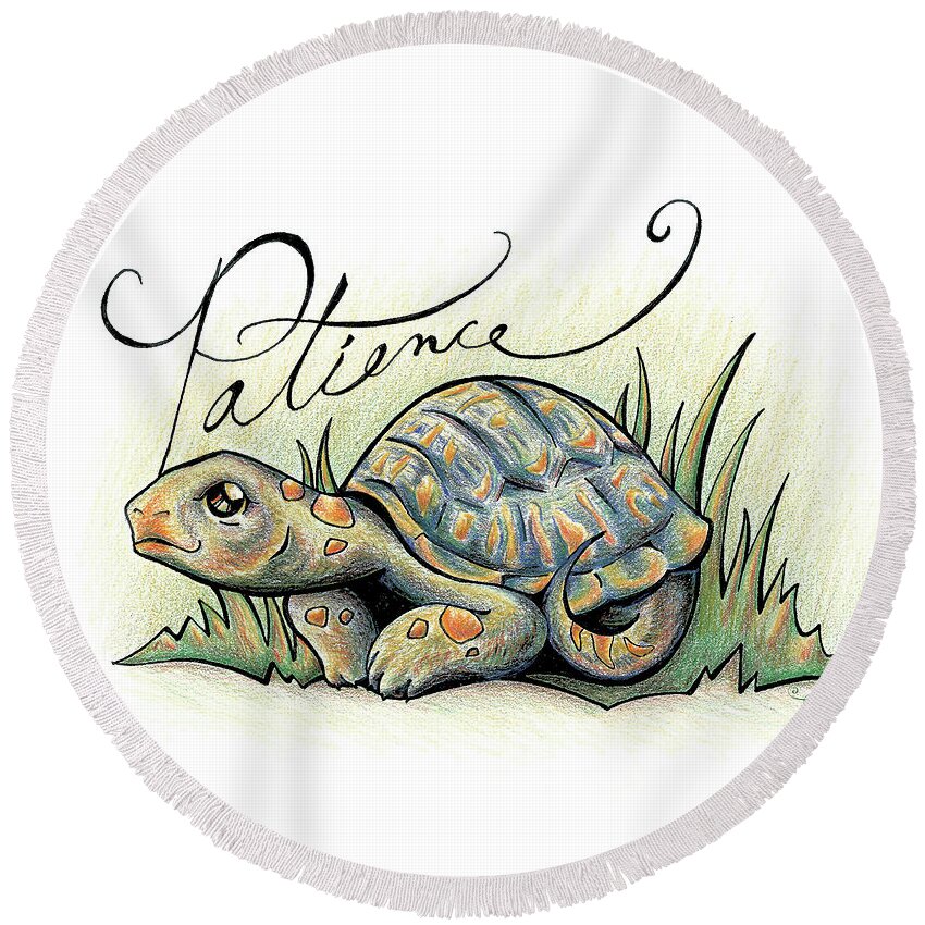 Inspiring Round Beach Towel featuring the drawing Inspirational Animal TORTOISE by Sipporah Art and Illustration