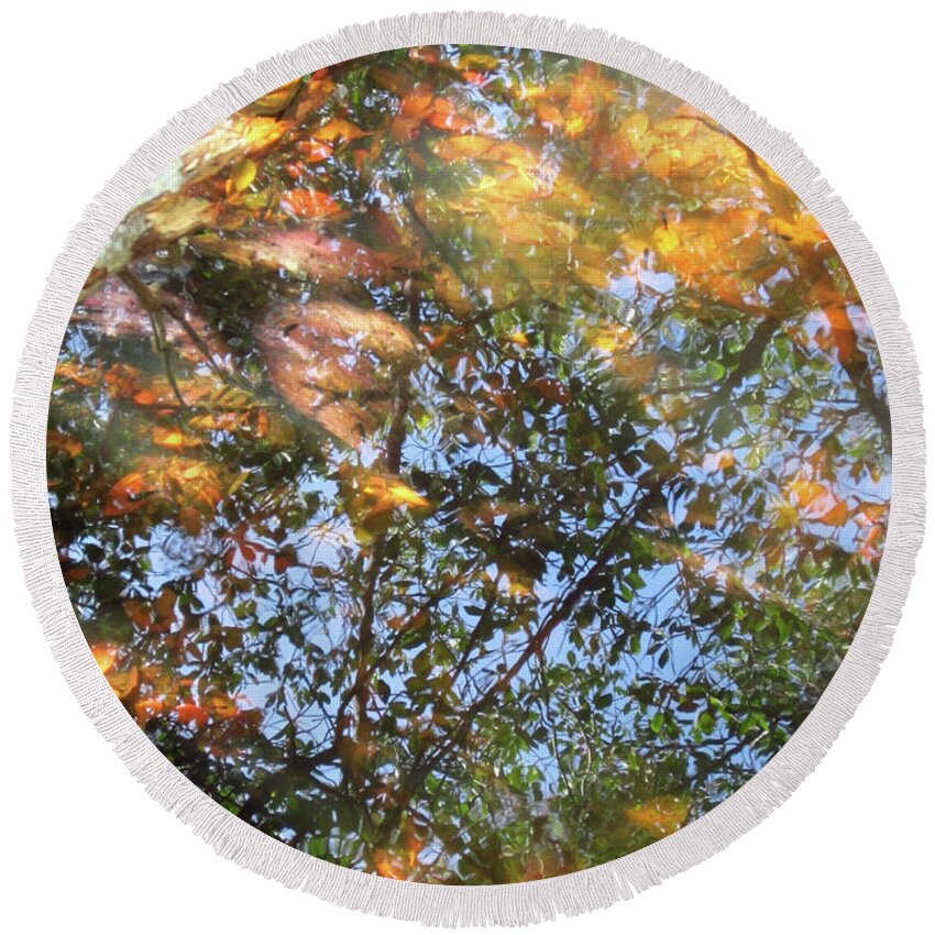 Water Round Beach Towel featuring the photograph Aqueous Reflections 2 by Laura Davis