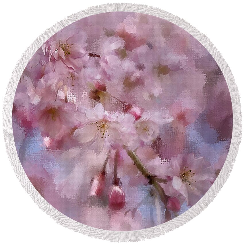 Cherry Blossom Round Beach Towel featuring the digital art Fuchsia Flavored Frivolousness by Lois Bryan
