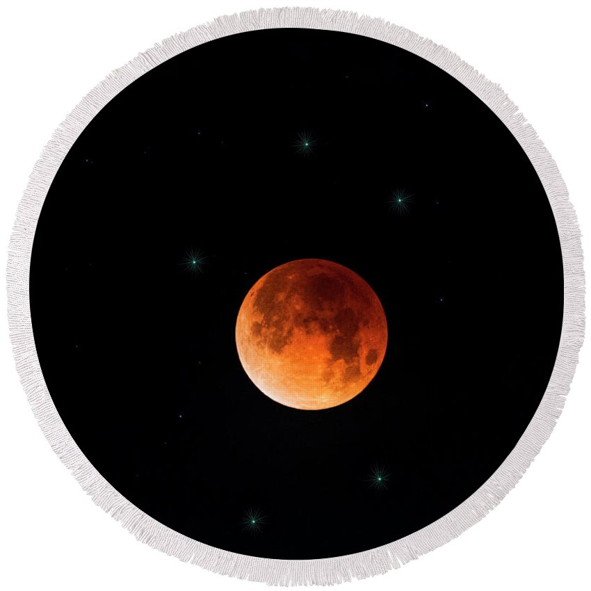 Blood Moon Round Beach Towel featuring the photograph Blood Moon Eclipse 2018 by Saija Lehtonen