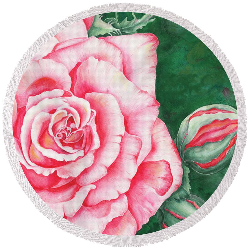 Rose Round Beach Towel featuring the painting Full Bloom by Lori Taylor