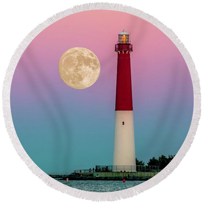Barnegat Round Beach Towel featuring the photograph Full Moon at Barnegat by Nick Zelinsky Jr