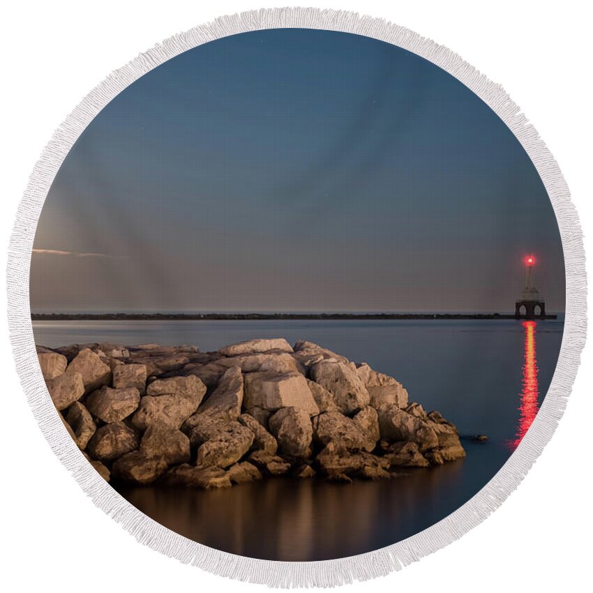 Long Exposure Round Beach Towel featuring the photograph Full Moon in Port by James Meyer