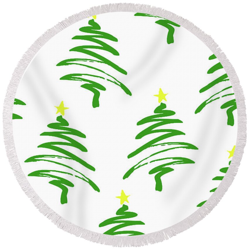 Christmas Trees Round Beach Towel featuring the digital art Funky Christmas Trees by Louisa Knight