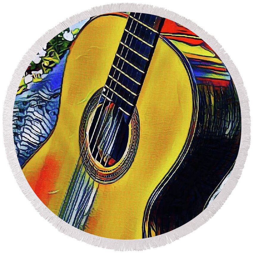Guitar Round Beach Towel featuring the photograph Funky Guitar by Alice Terrill