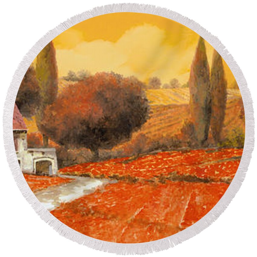 Tuscany Round Beach Towel featuring the painting il fuoco della Toscana by Guido Borelli