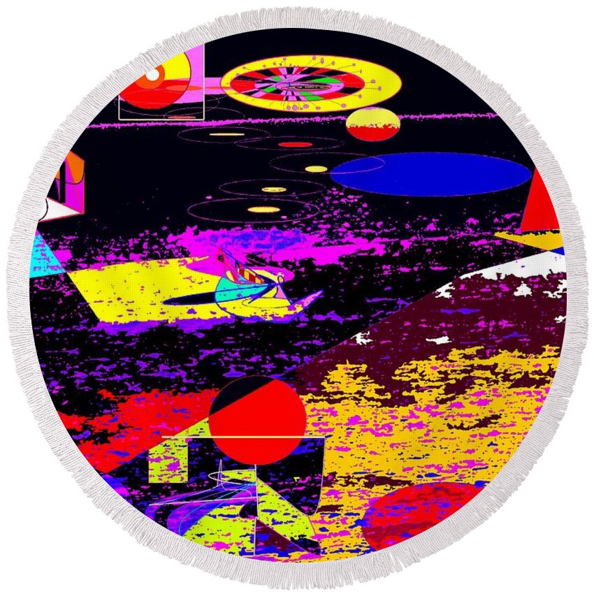 Abstract Round Beach Towel featuring the digital art Galactic Voyages by Ian MacDonald