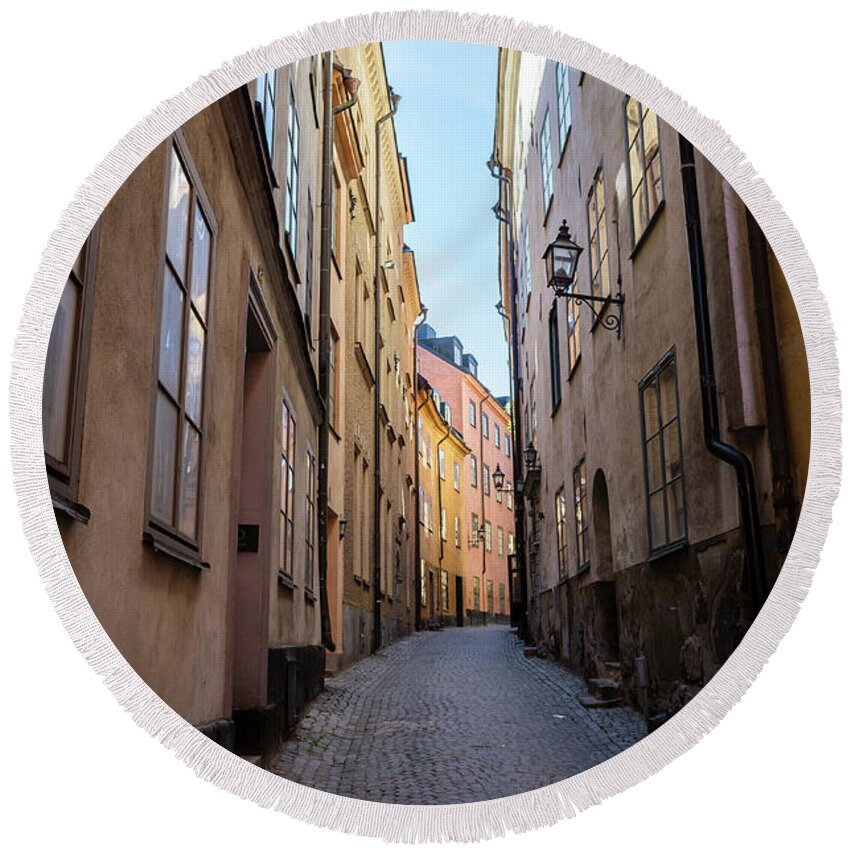 Stockholm Round Beach Towel featuring the photograph Gamla Stan by Nick Barkworth