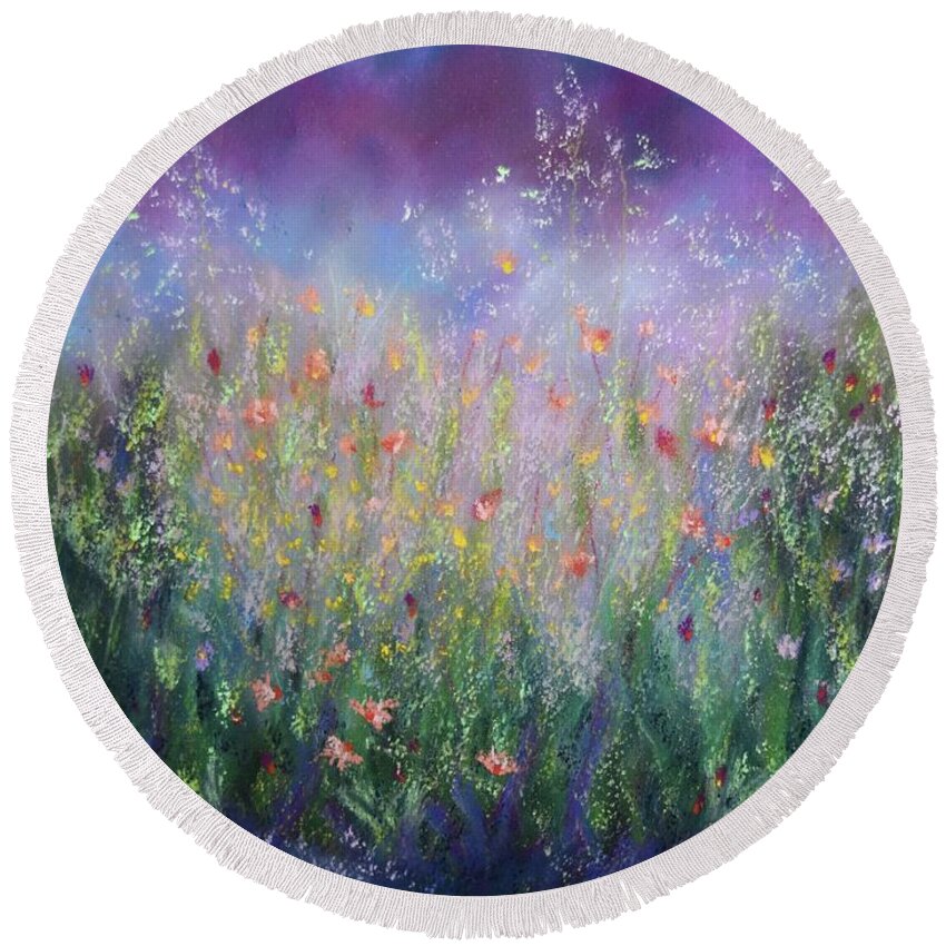  Round Beach Towel featuring the pastel Garden Dreams by Barrie Stark
