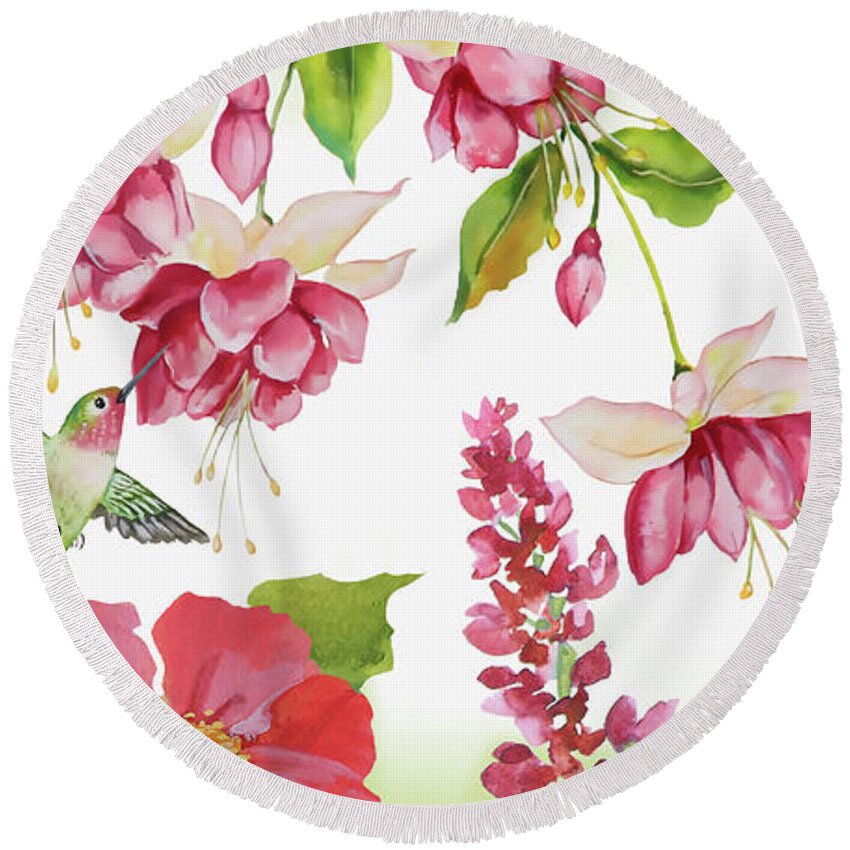 Flowers Round Beach Towel featuring the painting Garden Party-D by Jean Plout