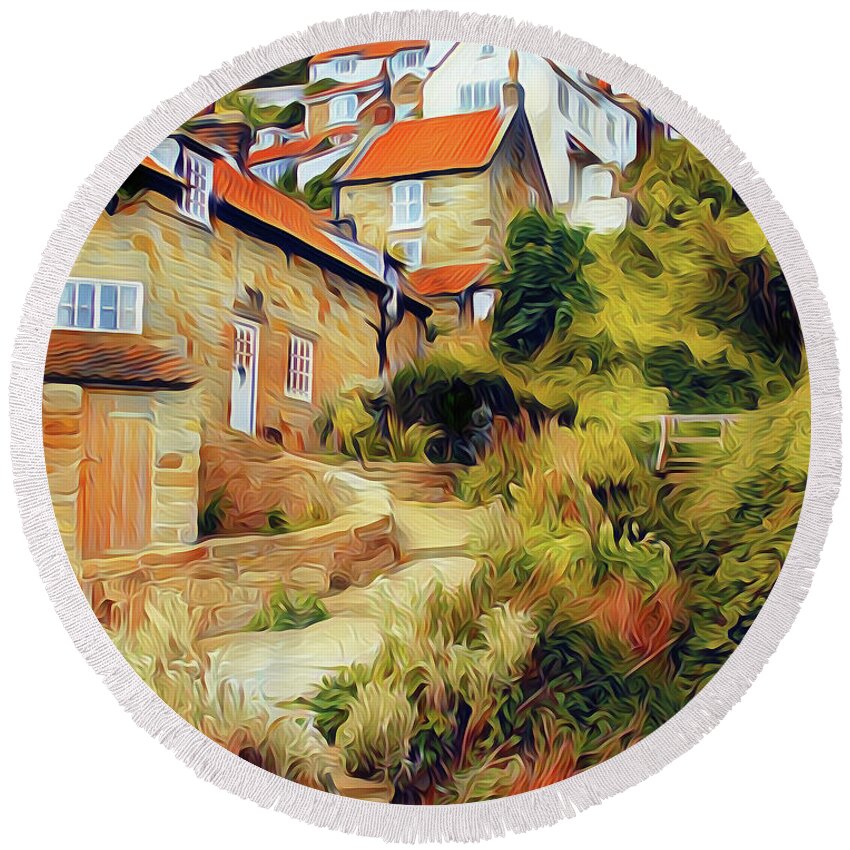 England Round Beach Towel featuring the photograph Garden Path Melding by Steve Lockwood