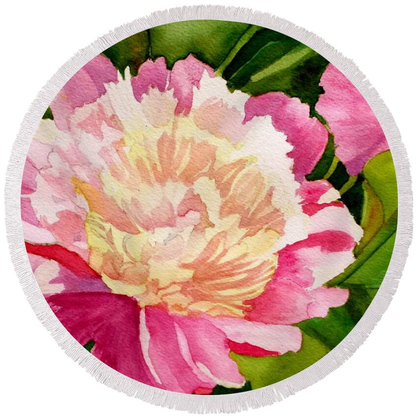Peonies Round Beach Towel featuring the painting Garden Pinks by Nicole Curreri