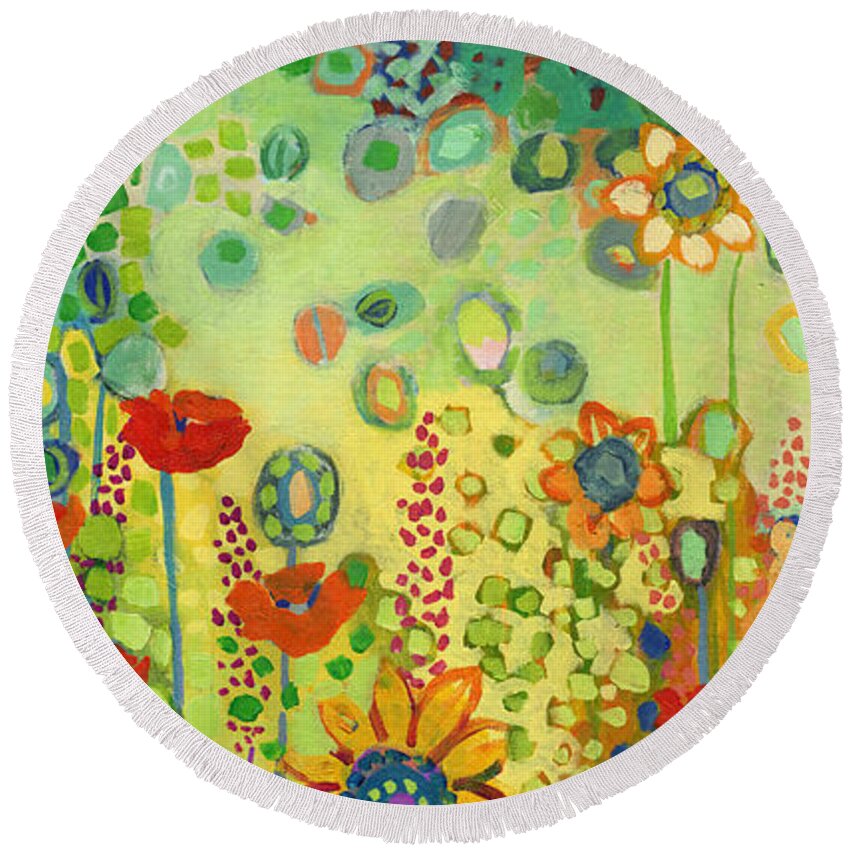 Poppy Round Beach Towel featuring the painting Garden Poetry by Jennifer Lommers
