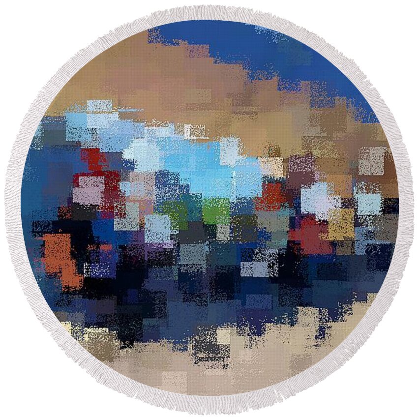 Blue Round Beach Towel featuring the digital art The Overpass by David Manlove