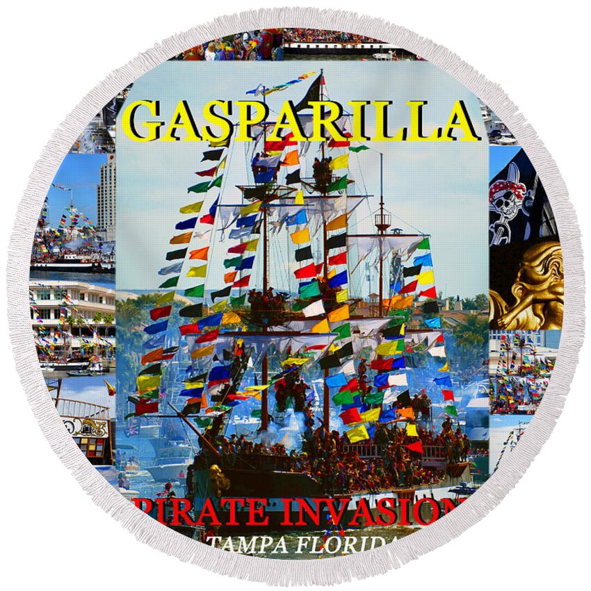 Gasparilla Pirate Invasion Tampa Florida Round Beach Towel featuring the photograph Gasparilla Pirate Invasion by David Lee Thompson