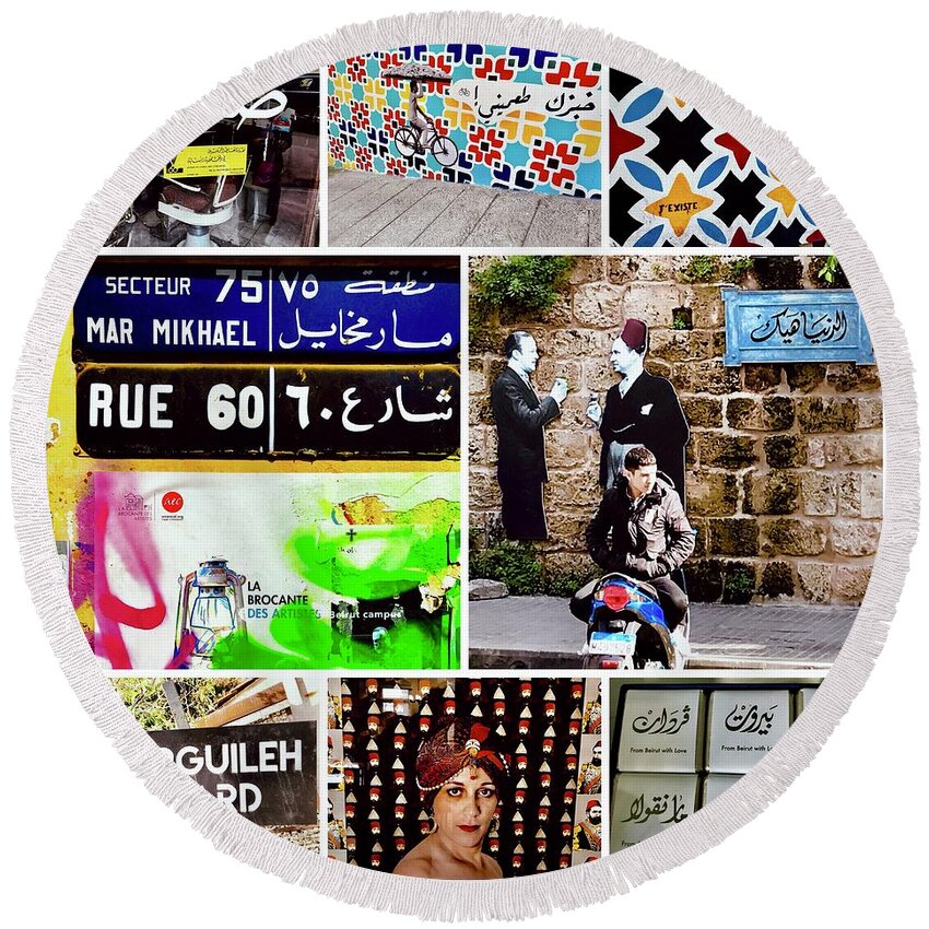 “beirut” Round Beach Towel featuring the photograph Gemayze Life in Beirut by Funkpix Photo Hunter