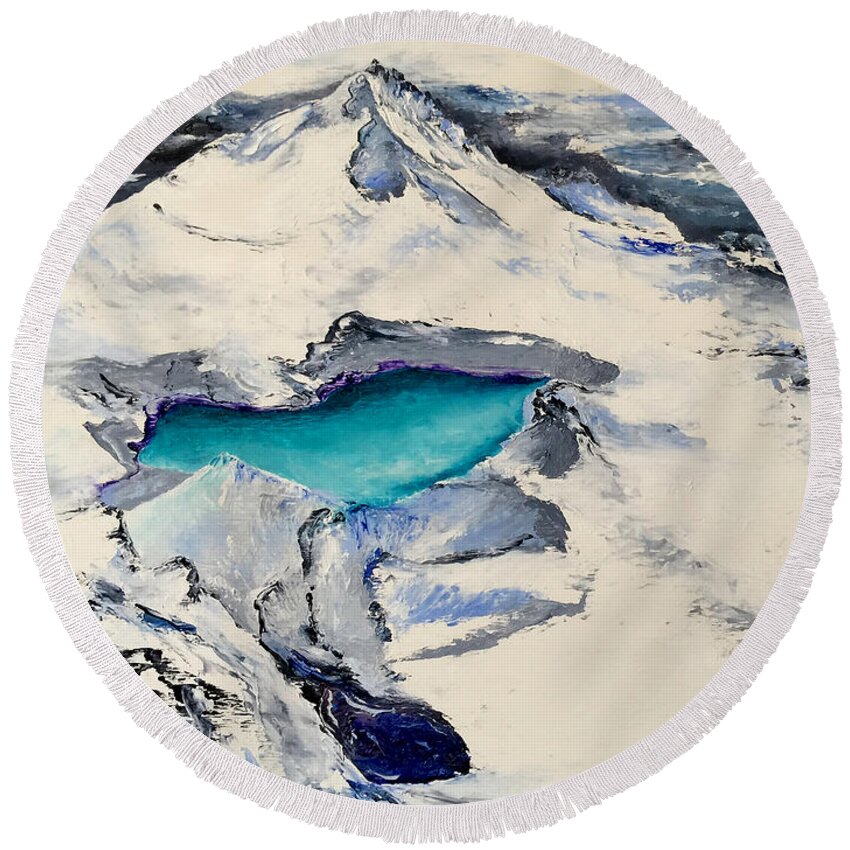 Landscape Round Beach Towel featuring the painting Gemstone Lake by Terry R MacDonald