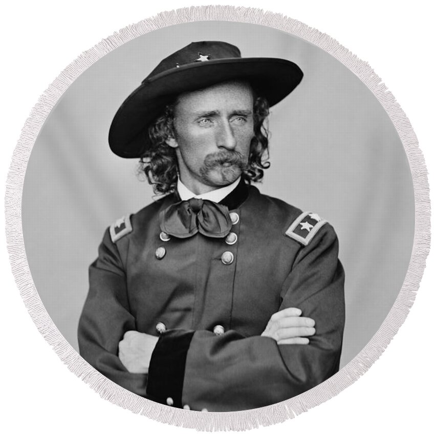 George Armstrong Custer Round Beach Towel featuring the photograph General George Armstrong Custer by War Is Hell Store