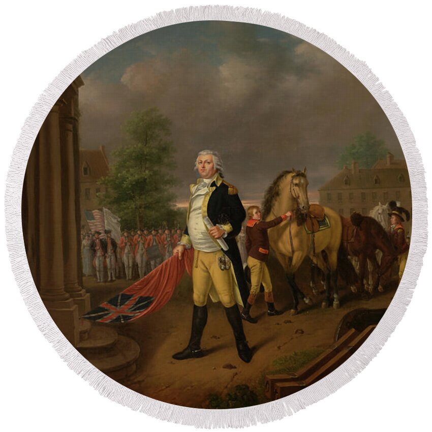Painting Round Beach Towel featuring the painting General Humphreys Delivering The Standards Taken At Yorktown To by Mountain Dreams