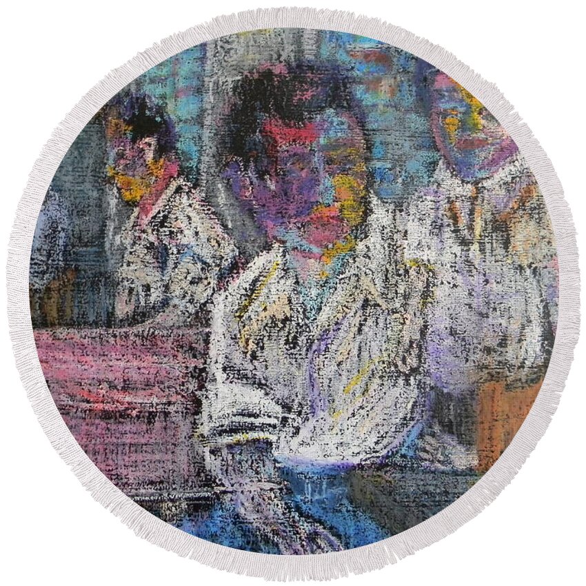Family Portrait Round Beach Towel featuring the painting Generations by Marwan George Khoury