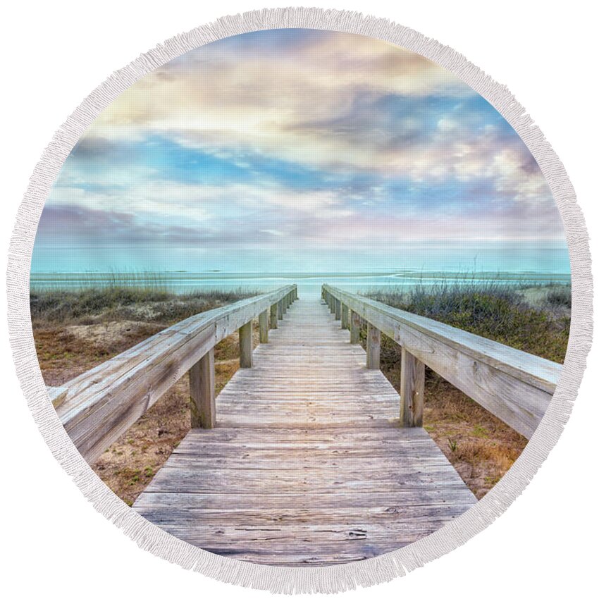 Clouds Round Beach Towel featuring the photograph Gentle Morning Walk by Debra and Dave Vanderlaan