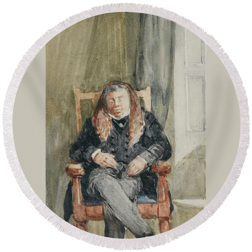 David Cox Round Beach Towel featuring the painting Gentleman Taking A Nap by MotionAge Designs