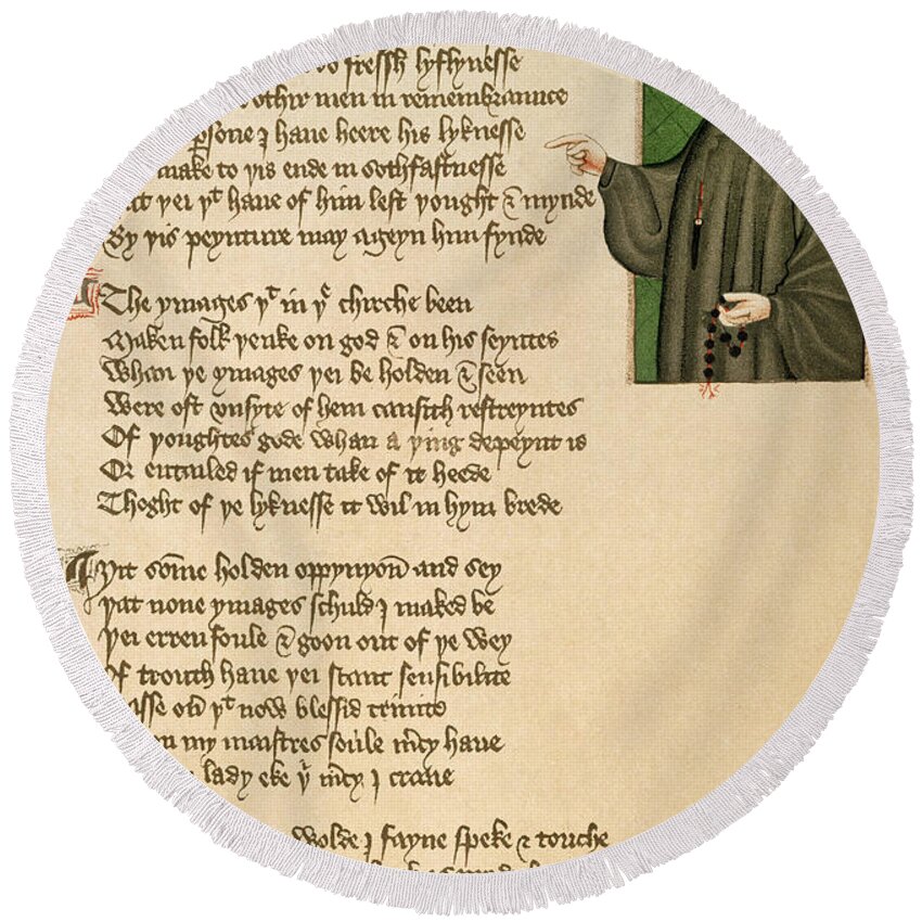 14th Century Round Beach Towel featuring the photograph Geoffrey Chaucer by Granger