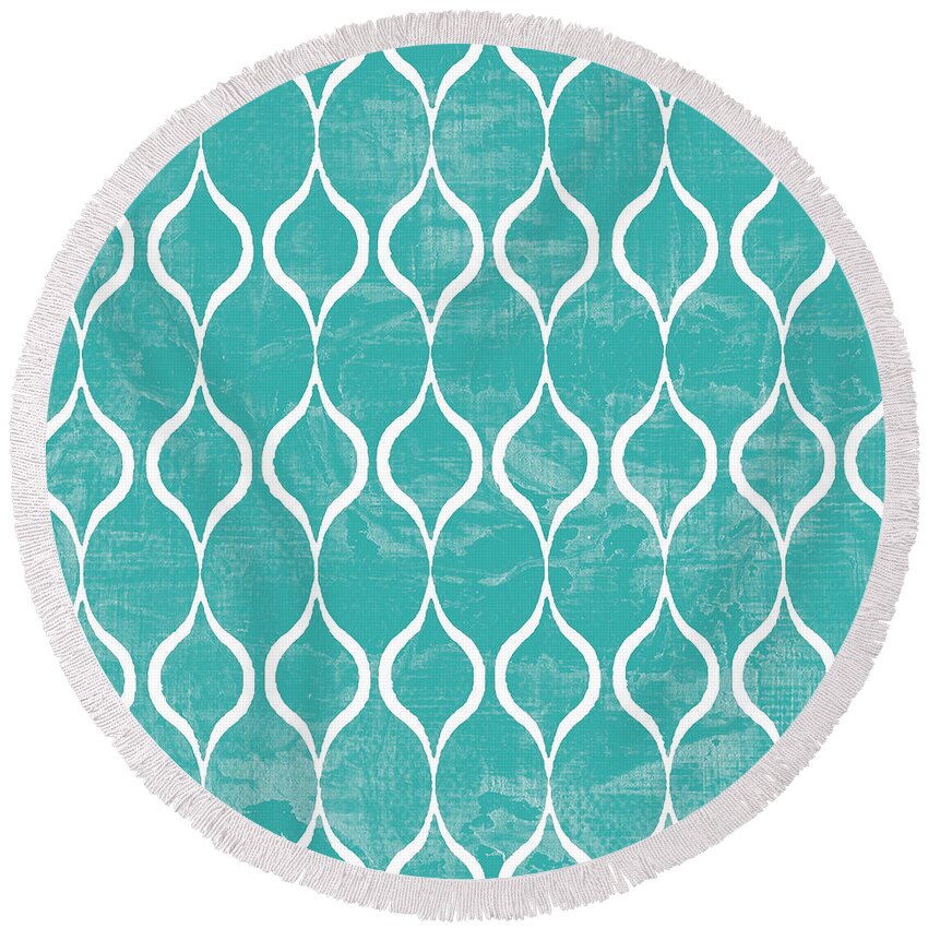 Tile Round Beach Towel featuring the mixed media Geometric 3 by Marilu Windvand