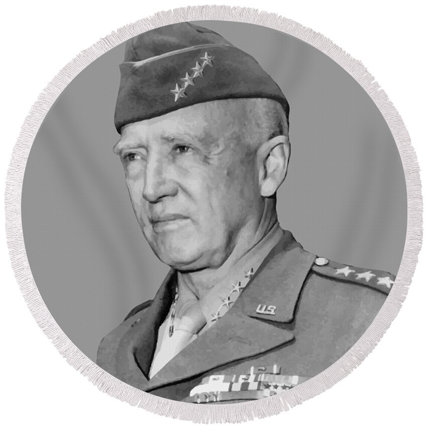 General Patton Round Beach Towel featuring the painting George S. Patton by War Is Hell Store