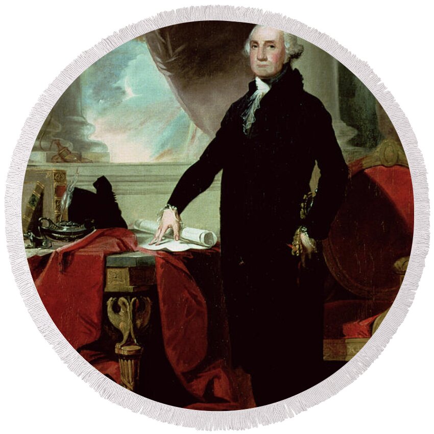George Washington (1732-99) (colour Litho) By Gilbert Stuart (1755-1828) Round Beach Towel featuring the painting George Washington by Gilbert Stuart