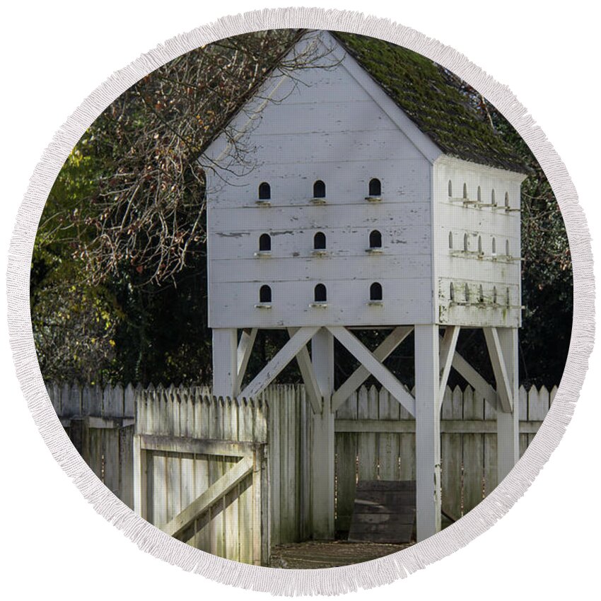 2015 Round Beach Towel featuring the photograph George Wythe Dovecote by Teresa Mucha