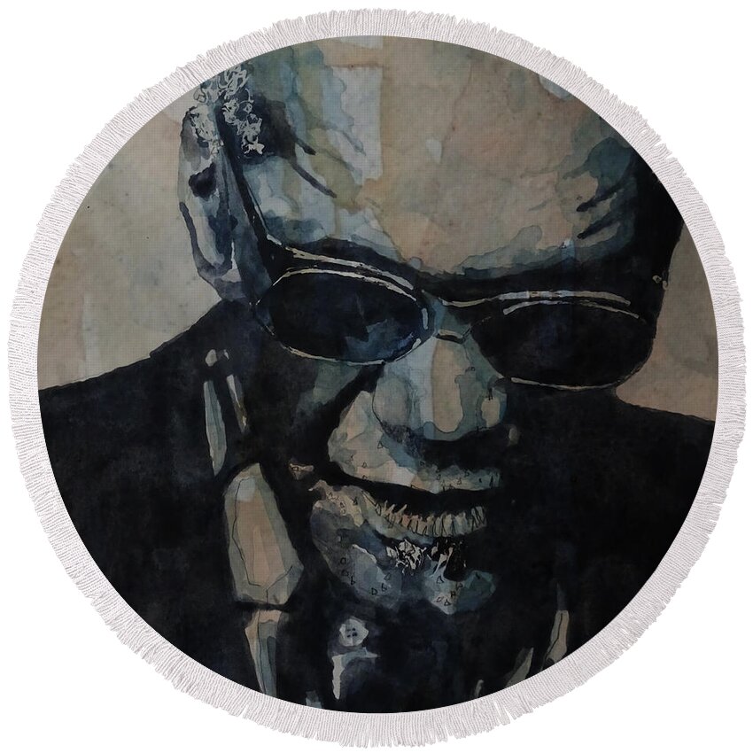 Ray Charles Round Beach Towel featuring the painting Georgia On My Mind - Ray Charles by Paul Lovering