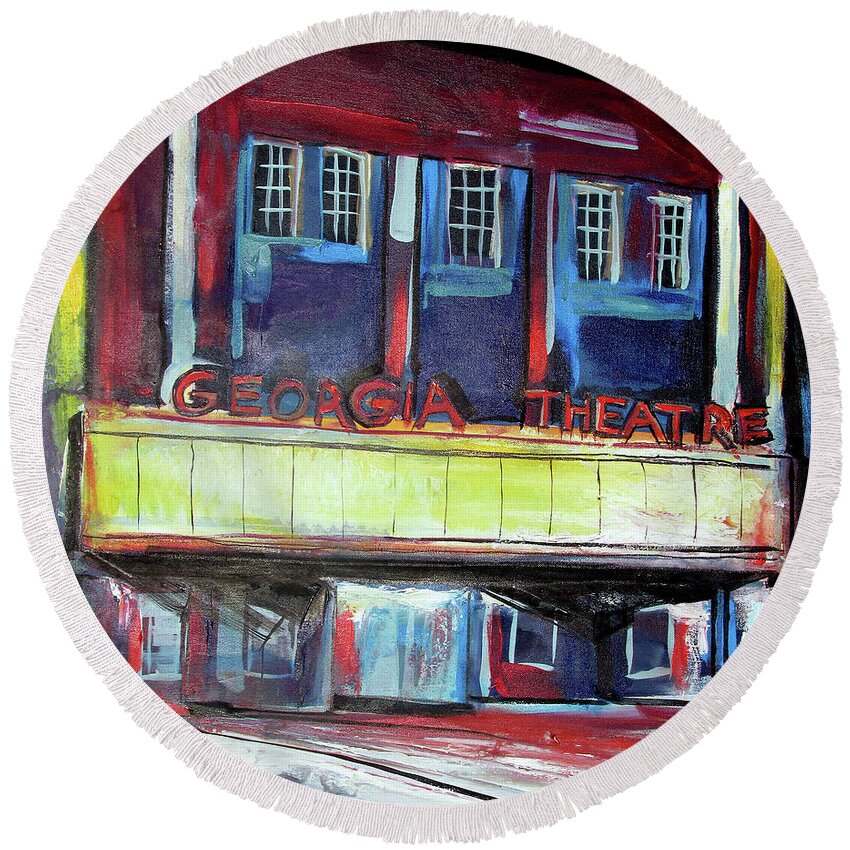 Georgia Theatre Round Beach Towel featuring the painting Georgia Theatre by John Gholson