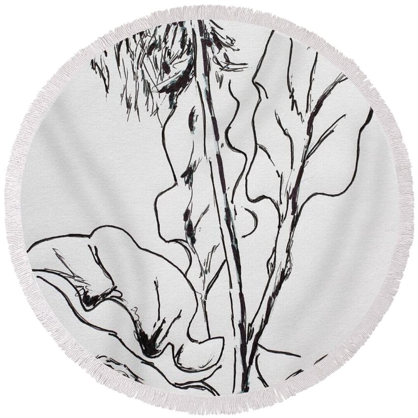Gerber Daisy Round Beach Towel featuring the drawing Gerber Study I by Vonda Lawson-Rosa