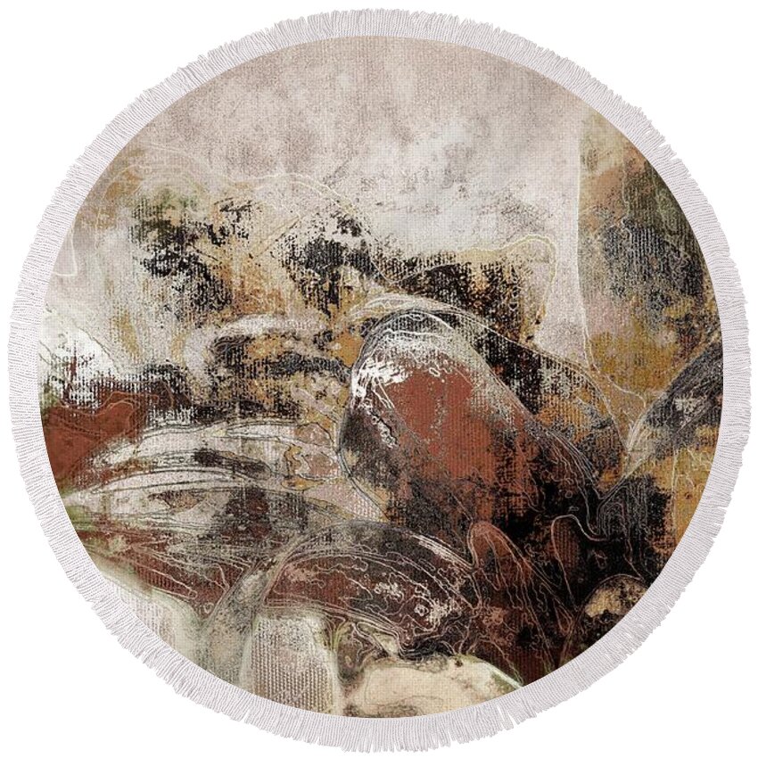 Brown Round Beach Towel featuring the mixed media Gerberie - 152s by Variance Collections