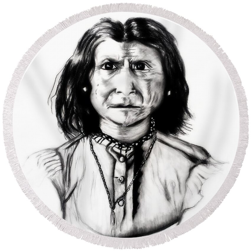 Geronimo Round Beach Towel featuring the drawing Geronimo by Ayasha Loya