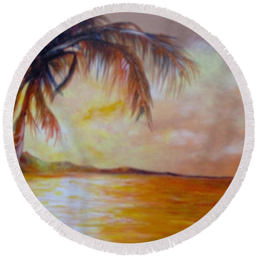 Caribbean Round Beach Towel featuring the painting Getaway by Saundra Johnson