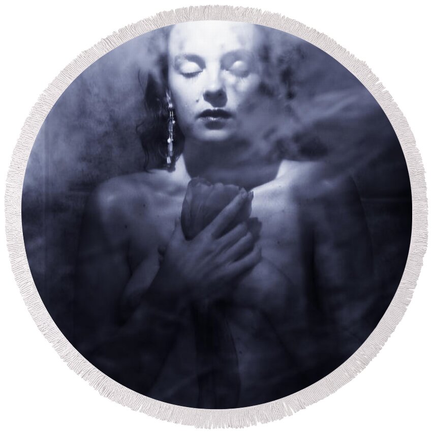 Woman Round Beach Towel featuring the photograph Ghost woman by Scott Sawyer