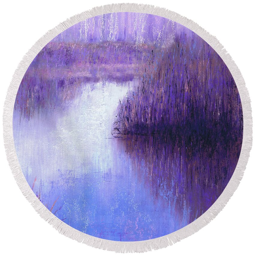 Landscape Round Beach Towel featuring the painting Ghostly Sentinels by Lisa Crisman