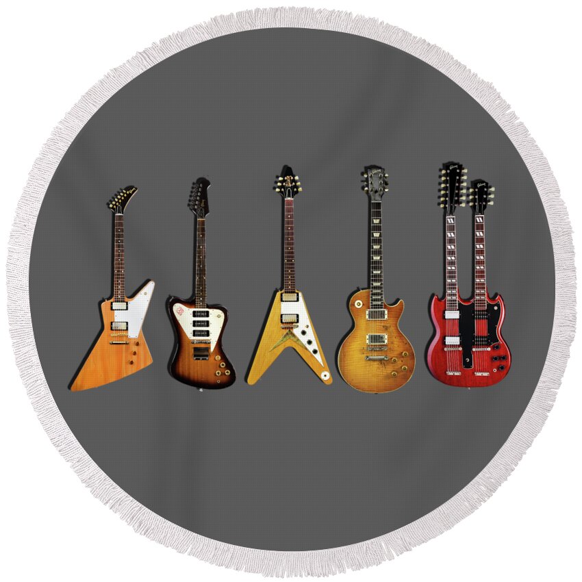 Gibson Round Beach Towel featuring the photograph Gibson Electric Guitar Collection by Mark Rogan