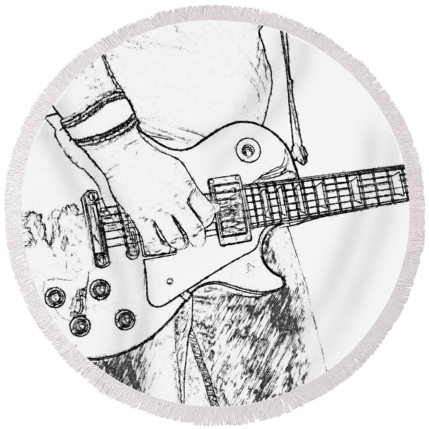 Les Paul Round Beach Towel featuring the digital art Gibson Les Paul Guitar Sketch by Randy Steele