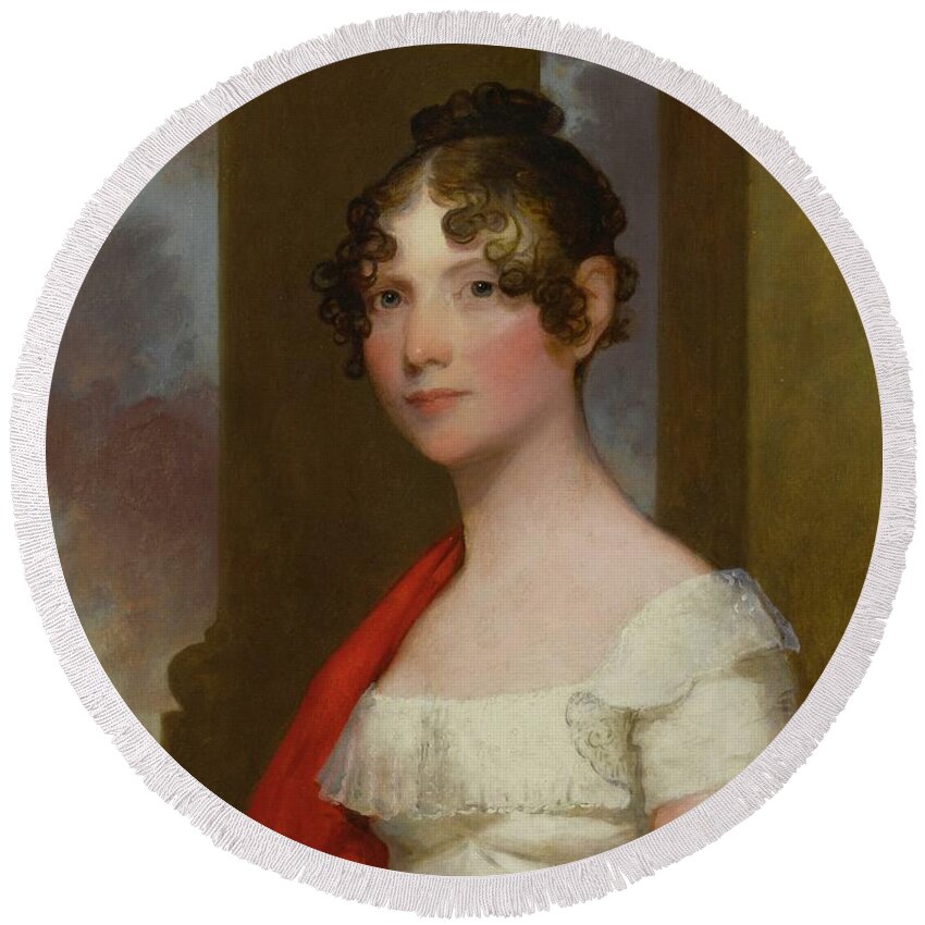 Gilbert Stuart (1755 - 1828) Portrait Of Mrs. James Smith Colburn (sarah Dunn Prince) Round Beach Towel featuring the painting Gilbert Stuart by MotionAge Designs