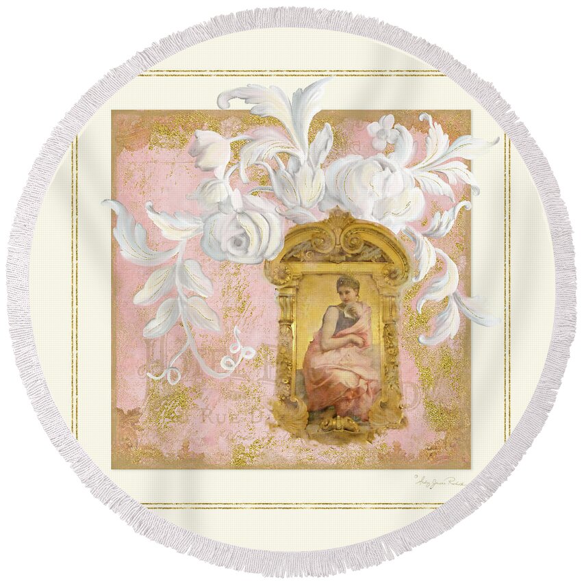 Rococo Round Beach Towel featuring the painting Gilded Age II - Baroque Rococo Palace Ceiling Inspired by Audrey Jeanne Roberts