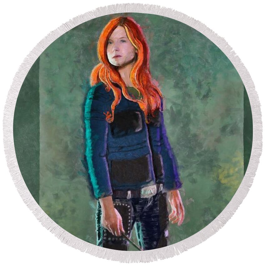 Ginny Weasley Round Beach Towel featuring the digital art Ginny Weasley by Caito Junqueira