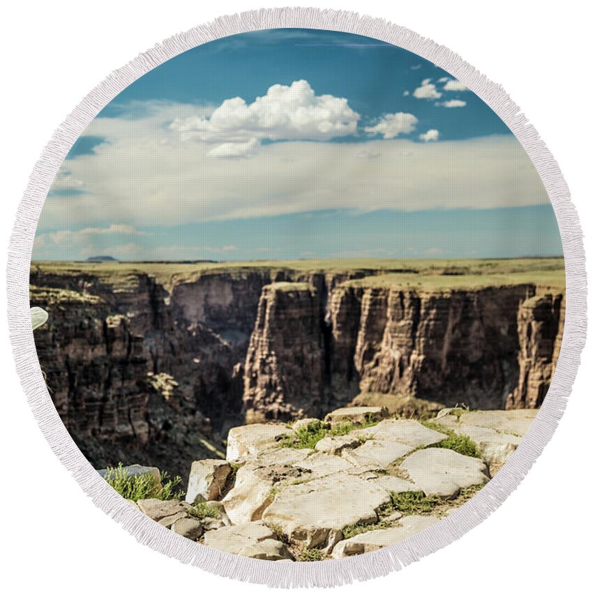 Arizona Round Beach Towel featuring the photograph Girl and the Grand Canyon 1 by Mati Krimerman
