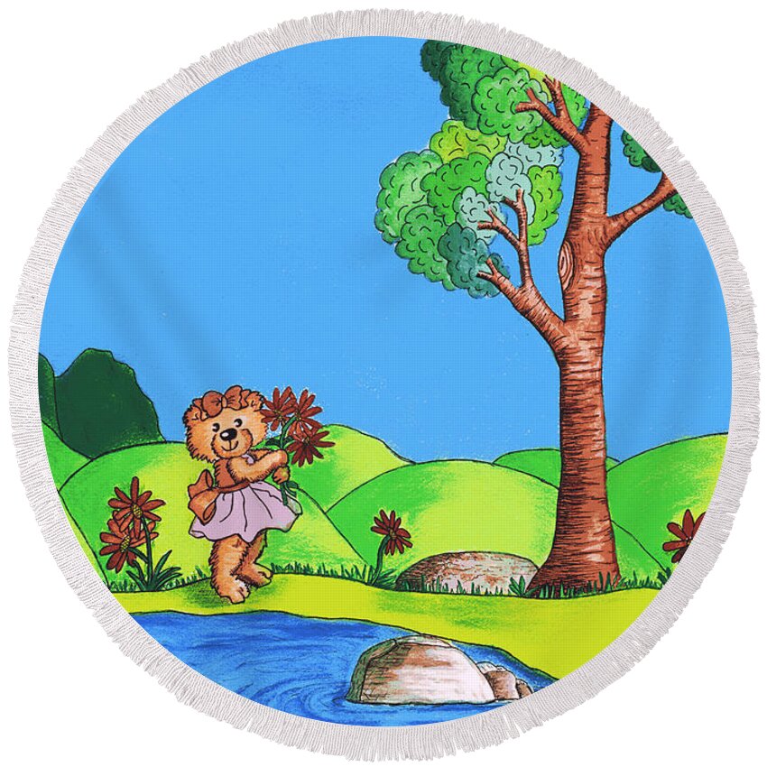 Bear Round Beach Towel featuring the painting Girly Bear by Christina Wedberg