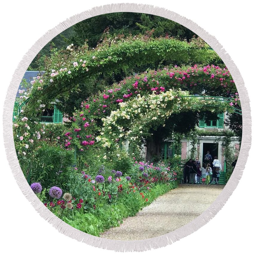 Giverny Round Beach Towel featuring the photograph Giverny Floral Walk by Nadine Rippelmeyer