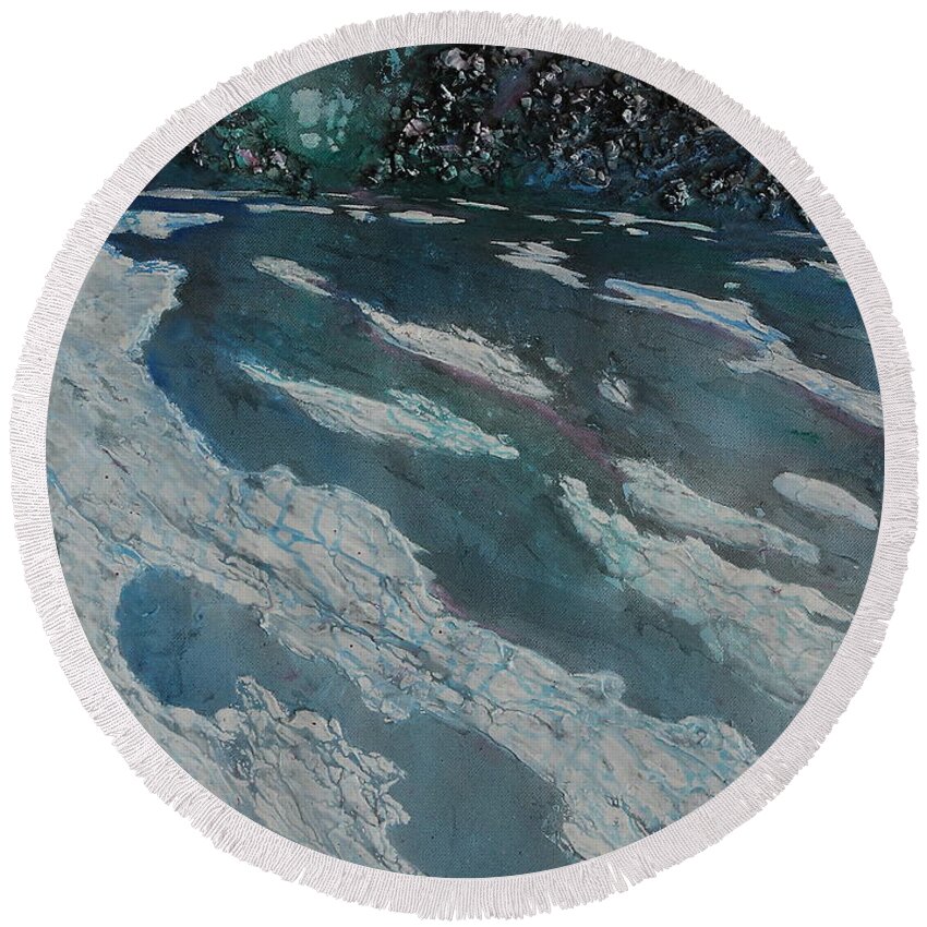 Ice Round Beach Towel featuring the painting Glacial Moraine by Ruth Kamenev